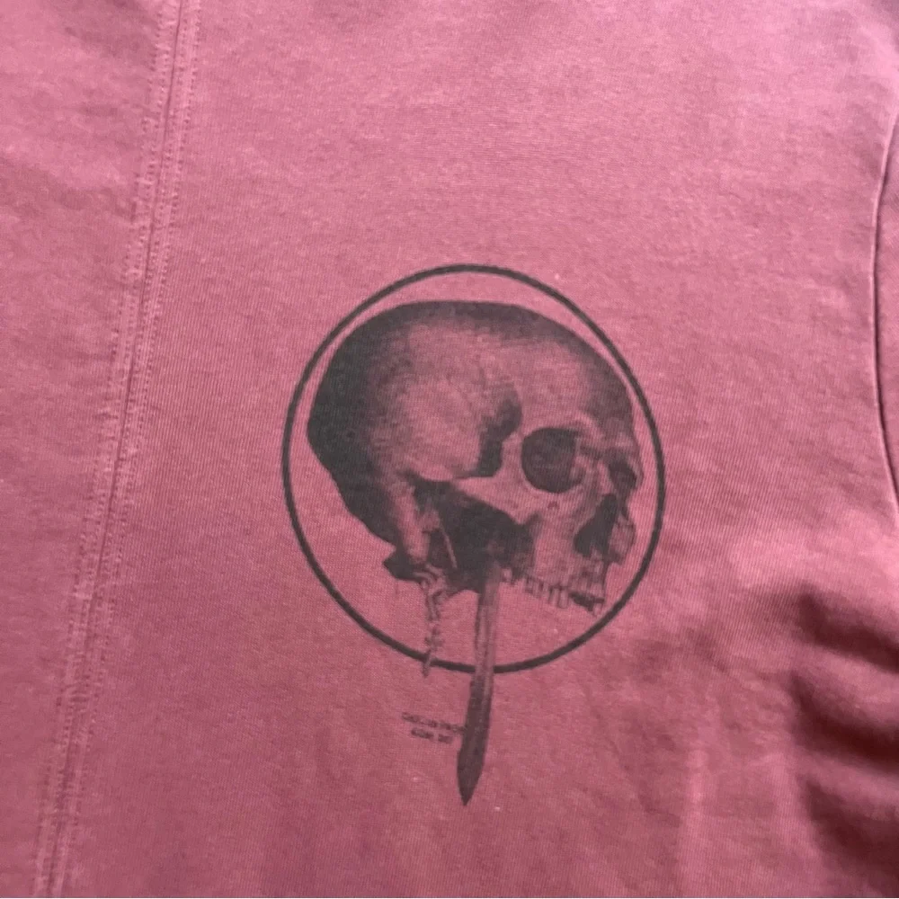 KOMAKINO maroon burgundy skull print graphic crew neck pullover‎ sweater